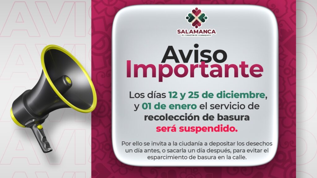 Los días 12 y 25 de diciembre el servicio de basura estará suspendido