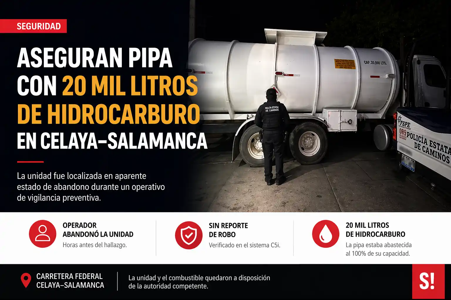 pipa con hidrocarburo en Celaya–Salamanca